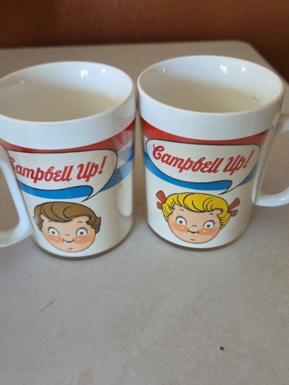 Retro Ceramic Mug Set - White with Red & Blue Accents